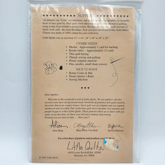 Little Quilts Playmates Pattern Instructions Quilting Dolls Sewing LQC11 1994 - Picture 2 of 2